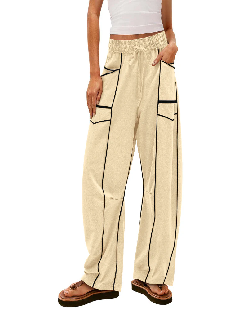 Womens Baggy Barrel Pants Wide Leg Lounge Drawstring Sweatpants with Pockets - Image 7