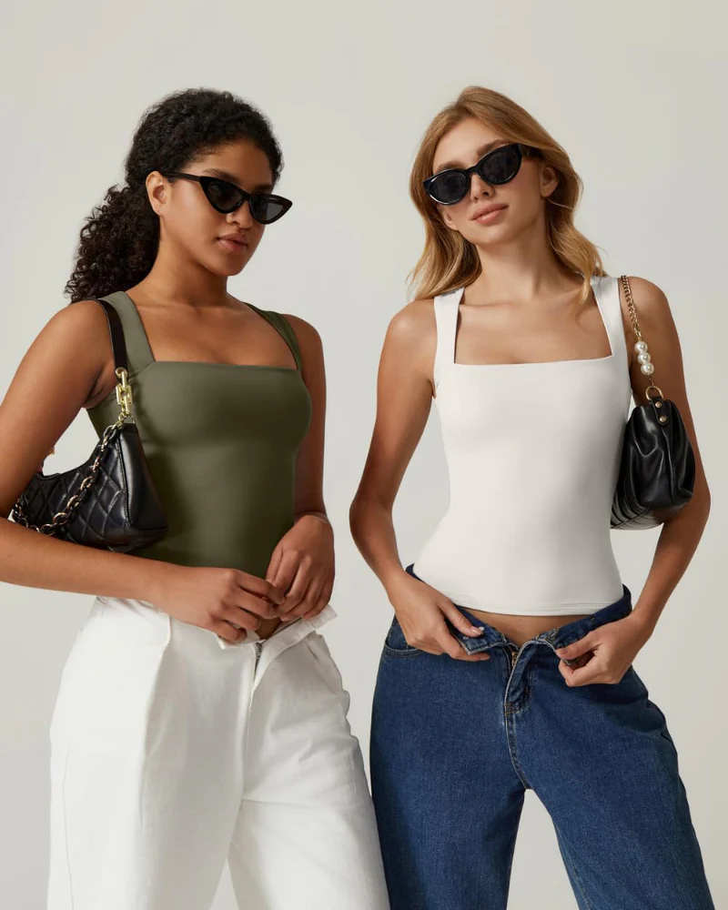 Basic Square Neck Sleeveless Double-Layer Tank Tops Shaping Vest - Image 17