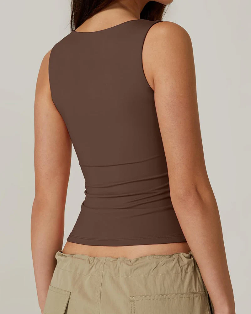 Basic Square Neck Sleeveless Double-Layer Tank Tops Shaping Vest - Image 4