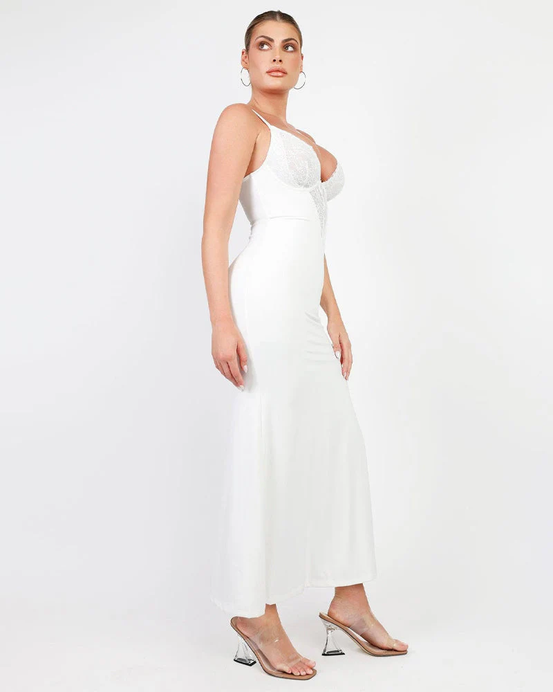 Deep-V Lace High-Slit Maxi Dress with Built-In Shapewear - Image 5