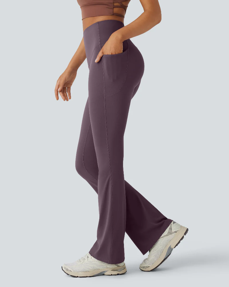 High Waisted Tummy Control Pocket Shaping Yoga Bootcut Leggings - Image 22