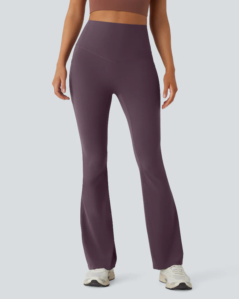 High Waisted Tummy Control Pocket Shaping Yoga Bootcut Leggings - Image 25