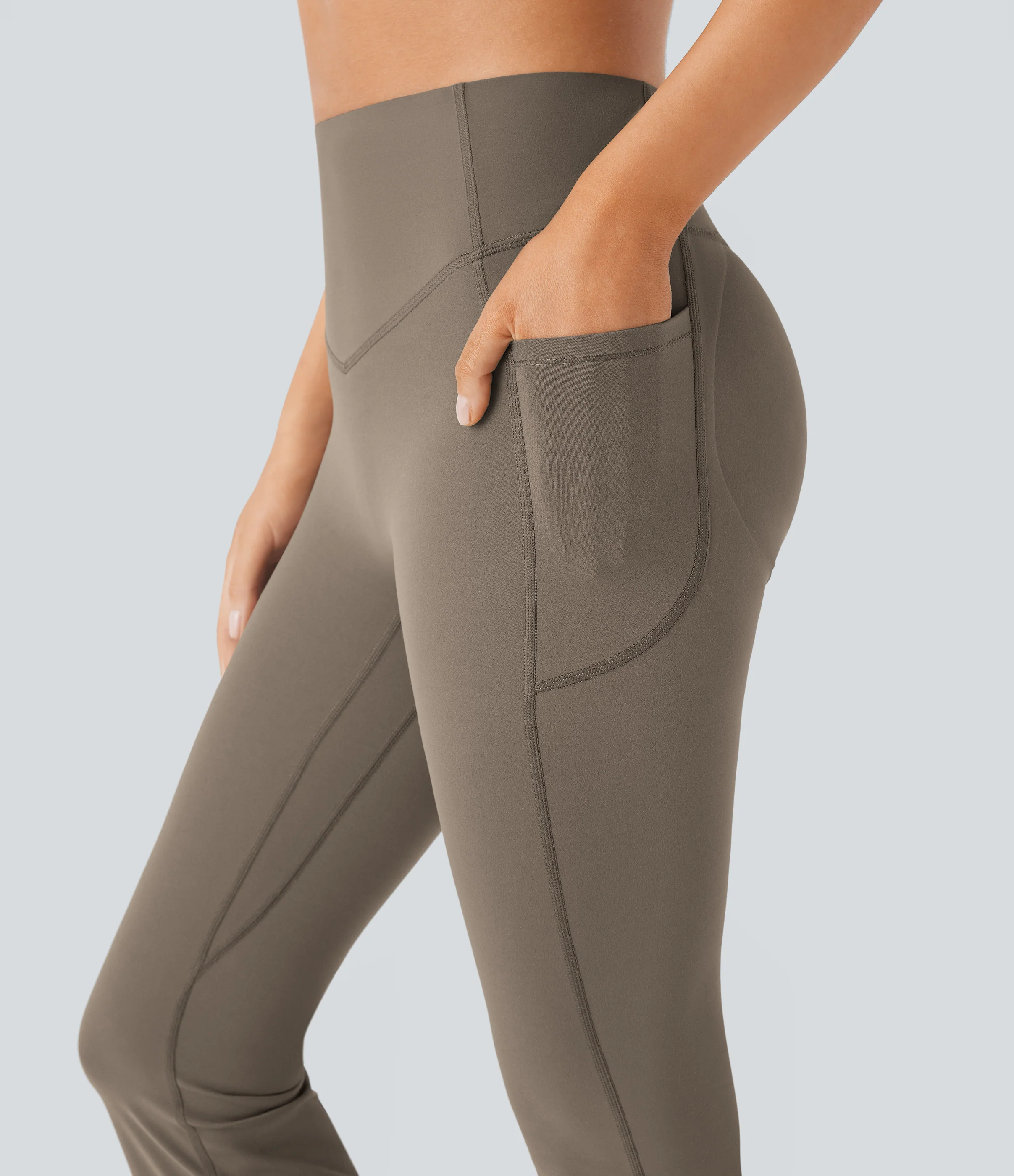 High Waisted Tummy Control Pocket Shaping Yoga Bootcut Leggings - Image 28