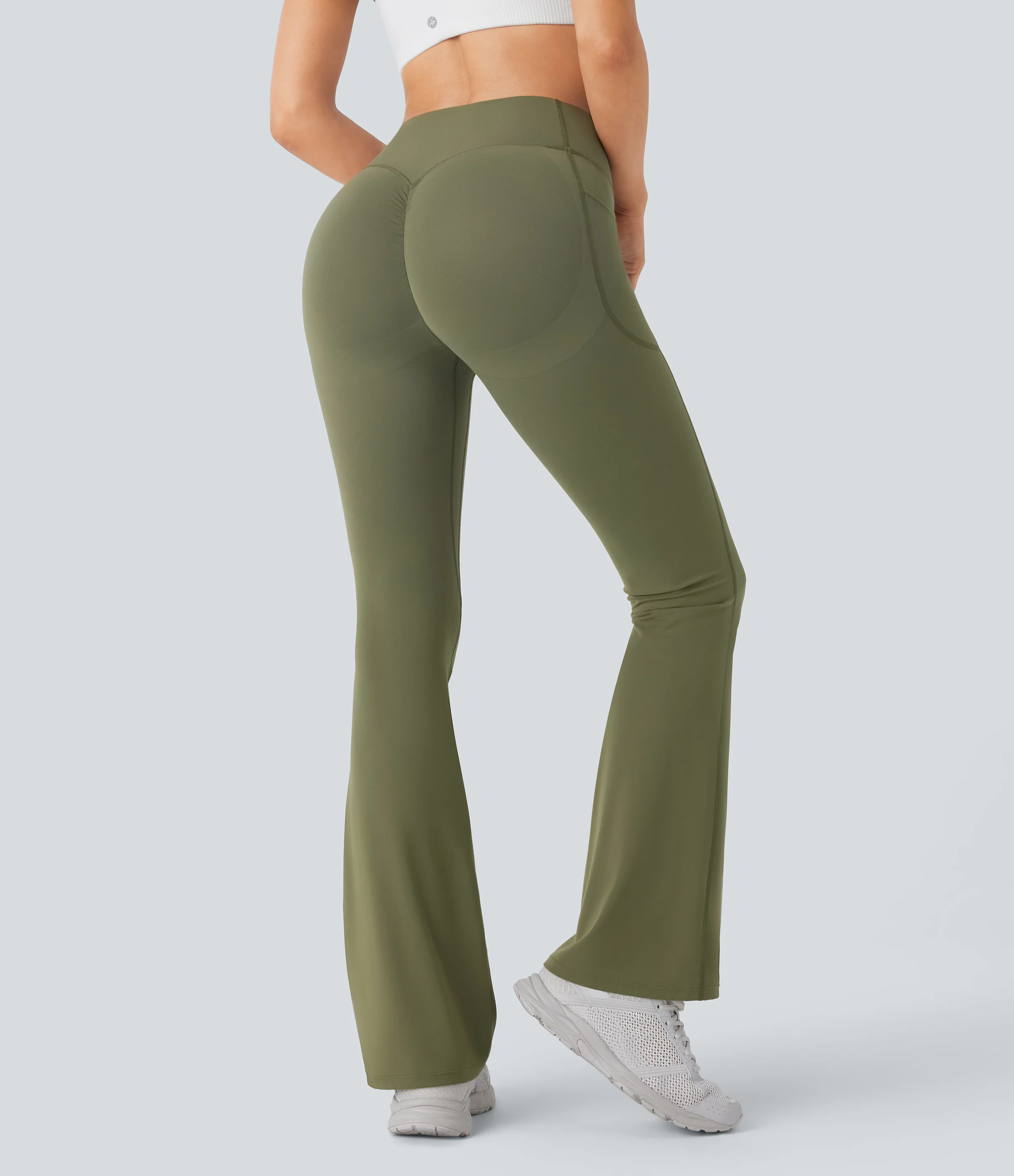 High Waisted Tummy Control Pocket Shaping Yoga Bootcut Leggings - Image 3