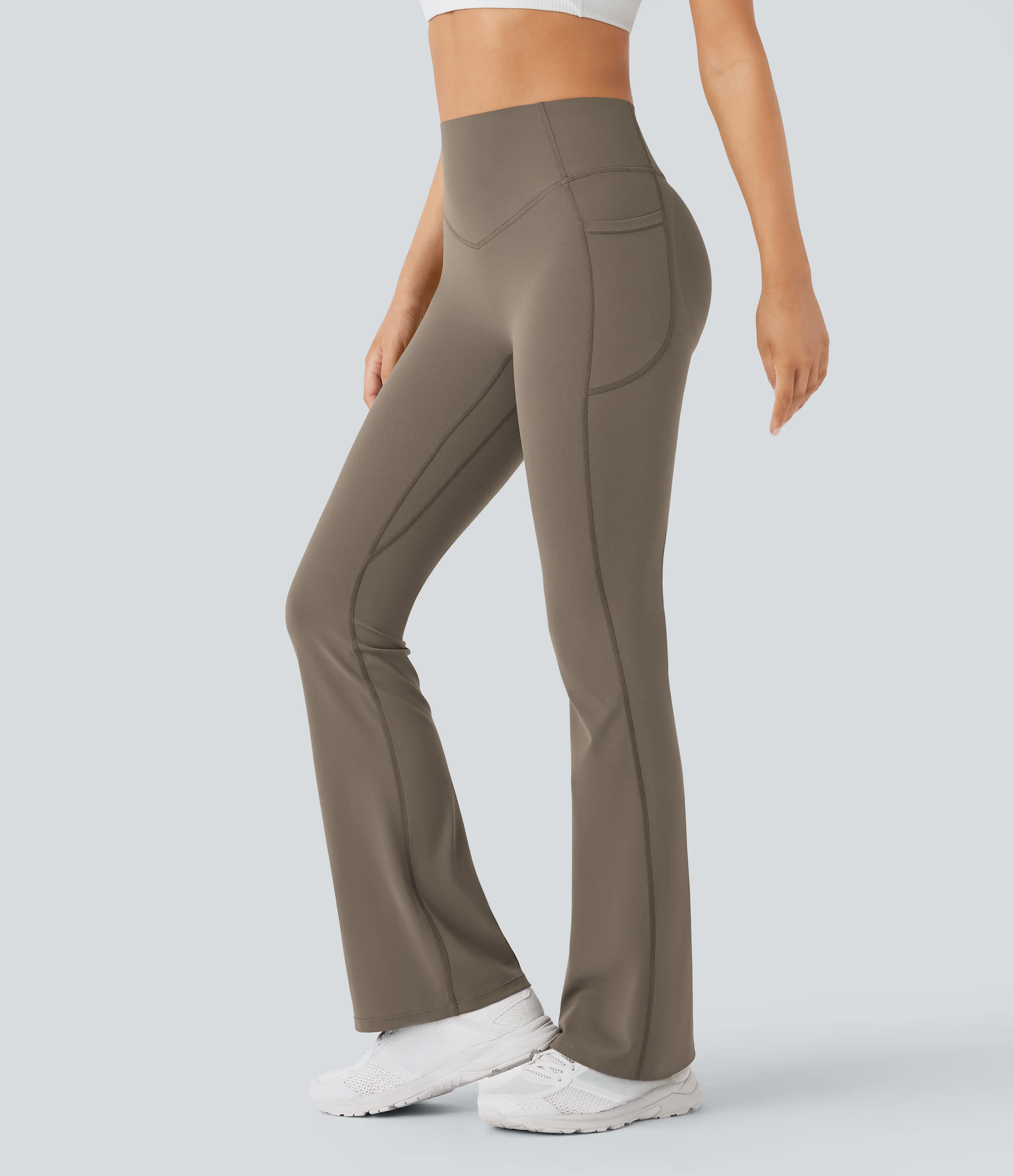 High Waisted Tummy Control Pocket Shaping Yoga Bootcut Leggings - Image 4