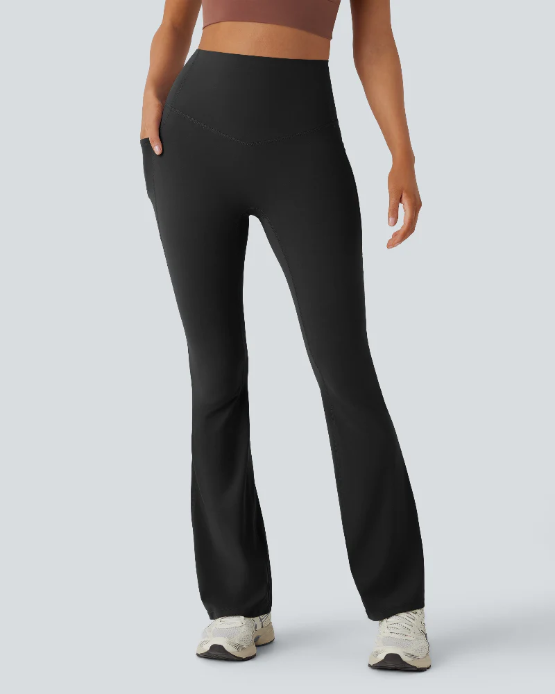 High Waisted Tummy Control Pocket Shaping Yoga Bootcut Leggings - Image 8