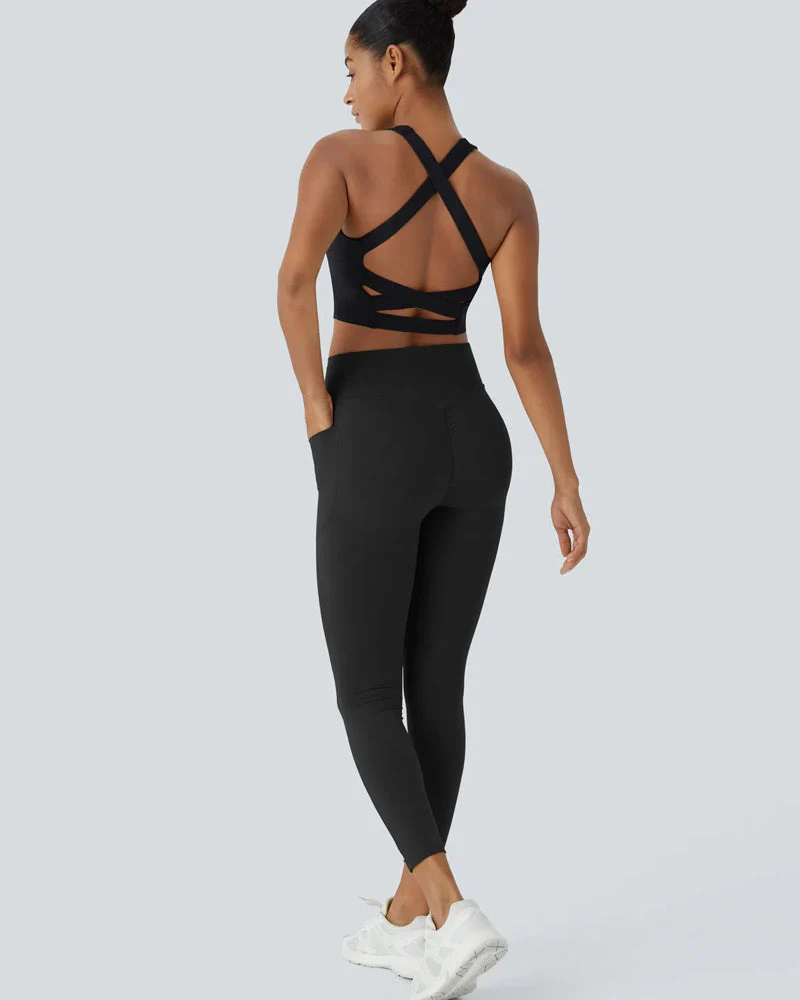 High Waisted Butt Lifting Tummy Control Side Pocket Shaping Training Leggings - Image 14