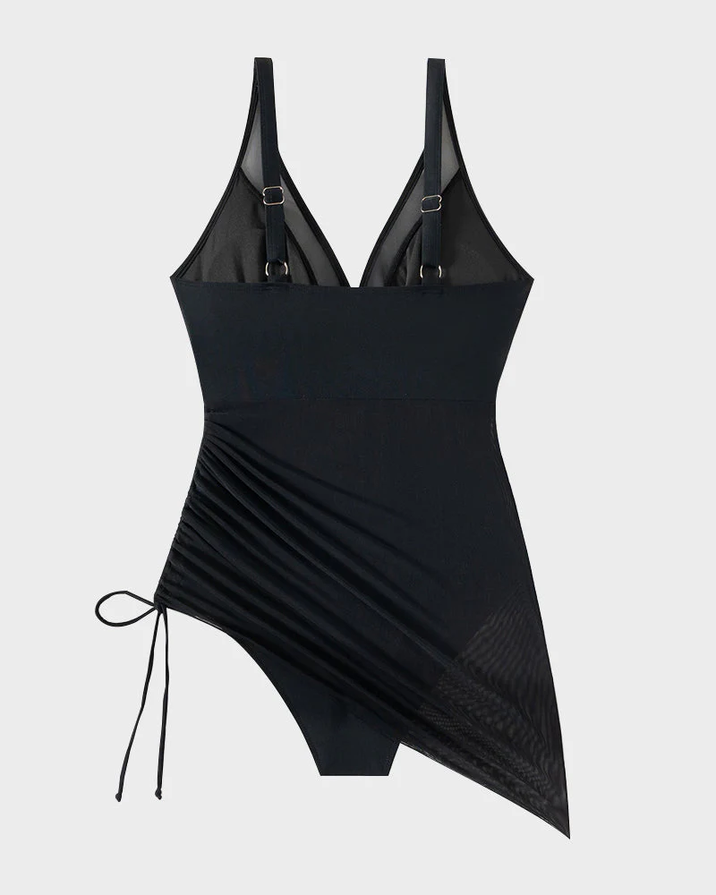 Slimming Mesh Sheer Sarong Wraps Bathing Suit - Image 34