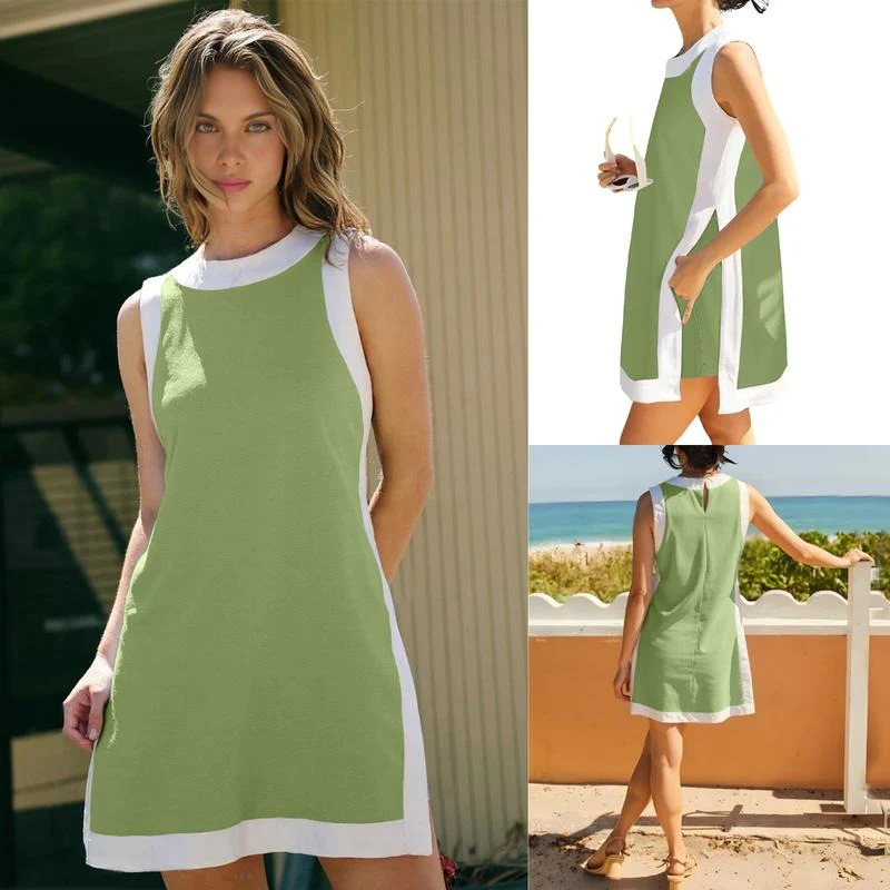 Women's Casual Color Block Sleeveless Tops Matching Shorts with Pockets - Image 7
