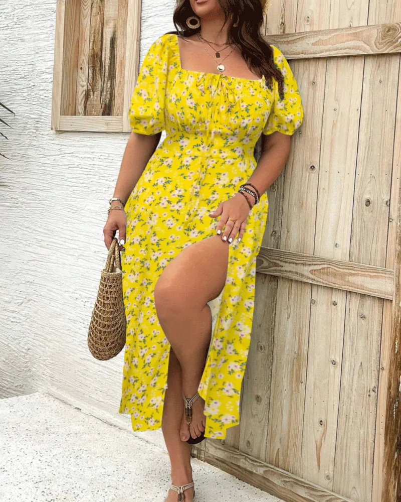 Women's Plus Size Temperament Slimming Split Floral Dress - Image 22