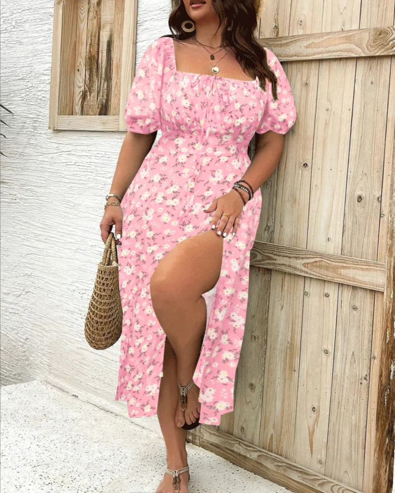Women's Plus Size Temperament Slimming Split Floral Dress - Image 5