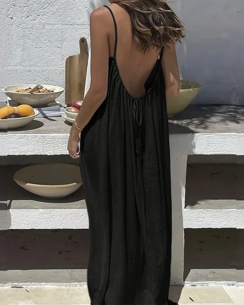 Women's Solid Color Backless Cami Dress - Image 17